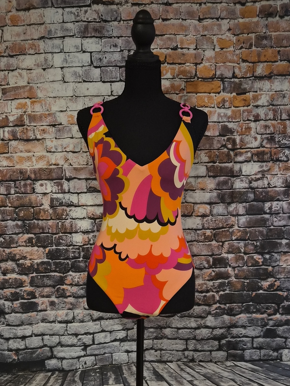 Vibrant Pink Orange Floral-Pattern Women's Bathing Suit